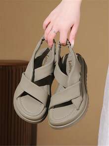 Women Twist Detail Slingback Flatform Sandals, Elegant Grey Sandals For Summer - Army Green - View 2