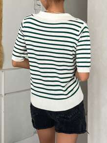 DAZY Striped Pattern Knit Top - Dark Green - View 2