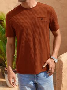 Manfinity Homme Men Letter Patched Waffle Knit Tee - Rust Brown - View 3