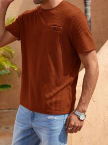 Manfinity Homme Men Letter Patched Waffle Knit Tee - Rust Brown - View 4