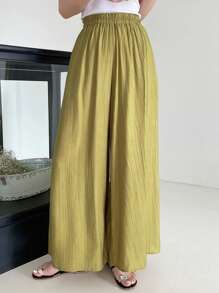 DAZY 素色闊腿褲 - 綠色 - 查看 1