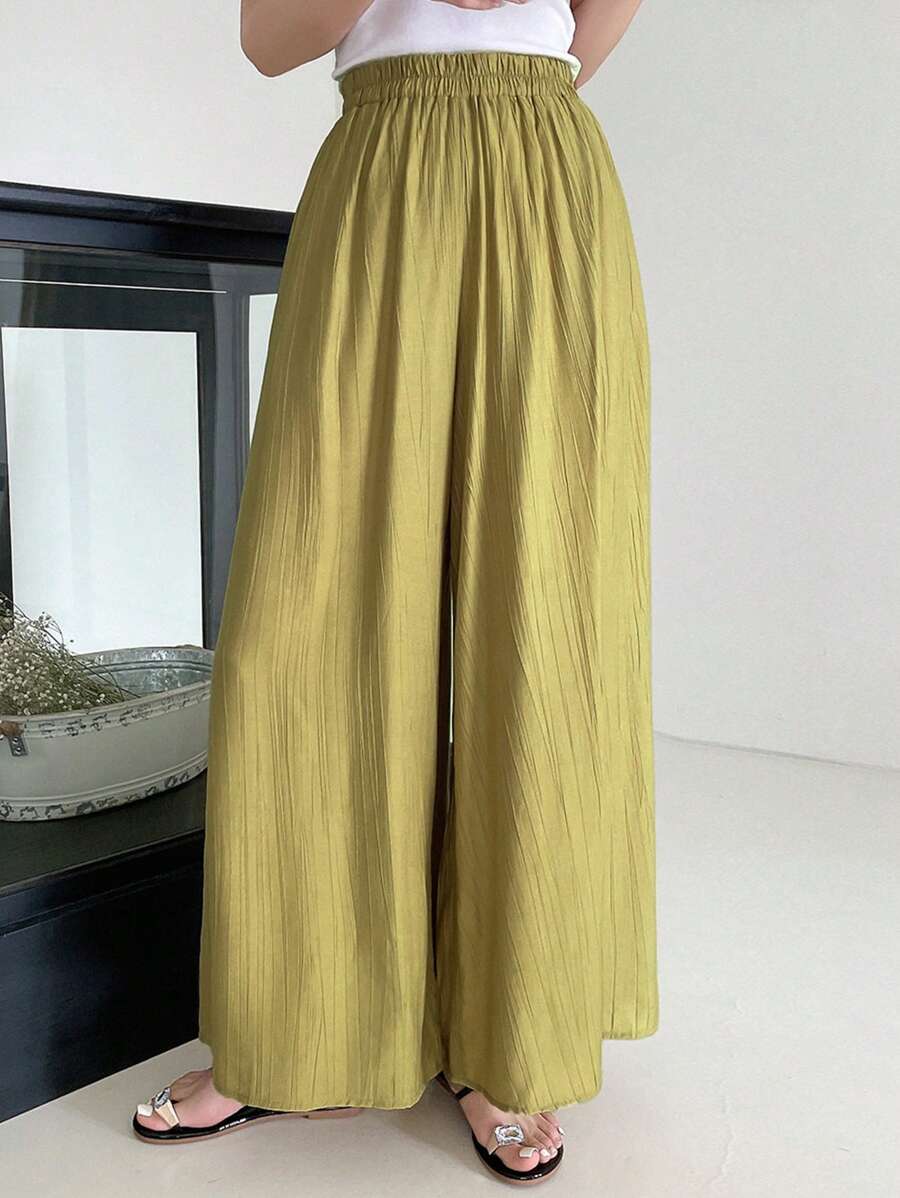 DAZY 素色闊腿褲 - 綠色 - 查看 1