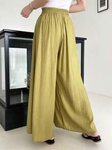 DAZY 素色闊腿褲 - 綠色 - 查看 2