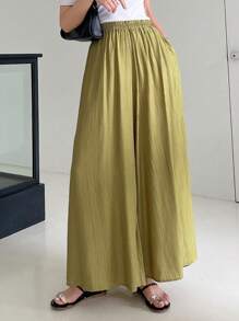 DAZY 素色闊腿褲 - 綠色 - 查看 3