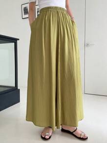 DAZY 素色闊腿褲 - 綠色 - 查看 6