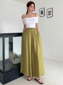 DAZY 素色闊腿褲 - 綠色 - 查看 9