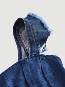SHEIN MOD Ruffle Trim Tie Backless Crop Denim Top