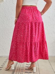 SHEIN VCAY Hơn In vết tròn Polka Xù Hoa Sen Váy - Màu Hồng Tươi - Xem 2