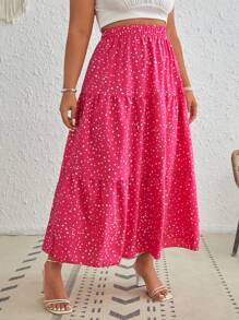 SHEIN VCAY Hơn In vết tròn Polka Xù Hoa Sen Váy - Màu Hồng Tươi - Xem 4