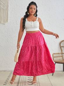 SHEIN VCAY Hơn In vết tròn Polka Xù Hoa Sen Váy - Màu Hồng Tươi - Xem 5