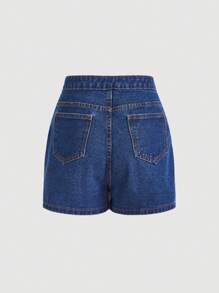 SHEIN MOD 前紐扣牛仔裙褲 - 深色水洗藍 - 查看 2