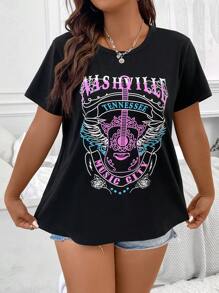 Flirla 大碼字母圖案T恤 - 黑色 - 查看 7