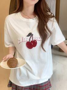 DAZY Áo thun nữ Lá thư Rau quả Giải trí - trắng - Xem 3
