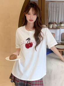 DAZY Áo thun nữ Lá thư Rau quả Giải trí - trắng - Xem 6