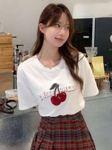 DAZY Áo thun nữ Lá thư Rau quả Giải trí - trắng - Xem 8