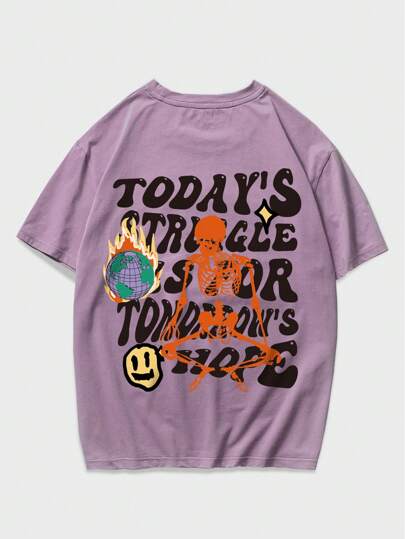 Street Life Men Skeleton & Slogan Graphic Tee