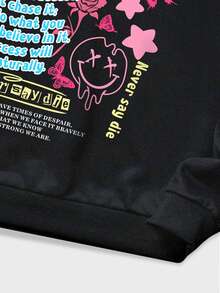 ROMWE MEN Street Life Guys Slogan & Skeleton Print Sweatshirt - Black - View 6