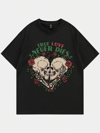 Street Life Guys Slogan & Skull Print Tee