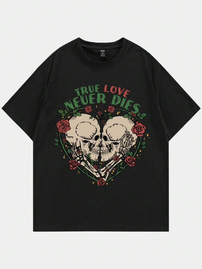 Street Life Guys Slogan & Skull Print Tee