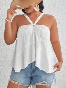 SHEIN VCAY Hơn Chất rắn Plisse Cami ngọn - trắng - Xem 1