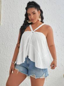 SHEIN VCAY Hơn Chất rắn Plisse Cami ngọn - trắng - Xem 3