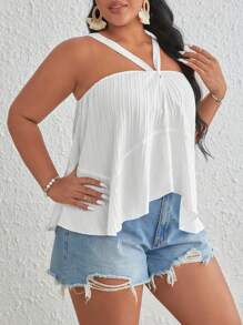 SHEIN VCAY Hơn Chất rắn Plisse Cami ngọn - trắng - Xem 4