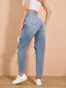 SHEIN Unity 破洞牛仔褲 - 中等水洗藍 - 查看 2