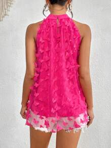 SHEIN VCAY Loại bướm Đèn treo tường Lỗ khóa trở lại Halter Neck Áo sơ mi - Màu Hồng Tươi - Xem 2