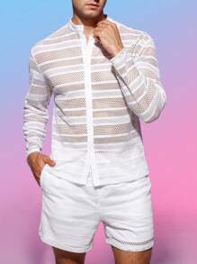 Manfinity Fever City Men Hollow Out Shirt & Shorts - White - View 6