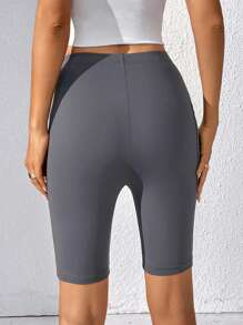 SHEIN Tall Chất rắn Quần short đi xe Có túi điện thoại - Màu xám đen - Xem 2