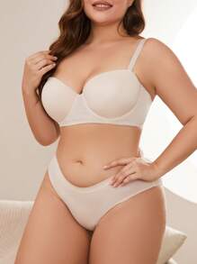 大碼素色鋼圈內衣套裝 - 杏色 - 查看 1