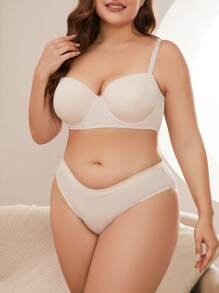 大碼素色鋼圈內衣套裝 - 杏色 - 查看 3