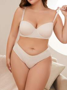 大碼素色鋼圈內衣套裝 - 杏色 - 查看 5