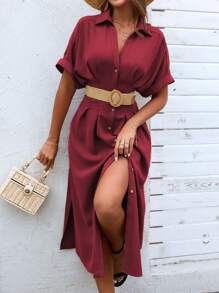 SHEIN Clasi 素色前紐扣襯衫連衣裙不附腰帶