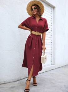 SHEIN Clasi 素色前紐扣襯衫連衣裙不附腰帶