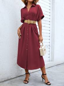 SHEIN Clasi 素色前紐扣襯衫連衣裙不附腰帶