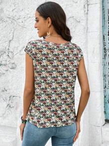 EMERY ROSE Allover Floral Print Batwing Sleeve Tee - Multicolor - View 2