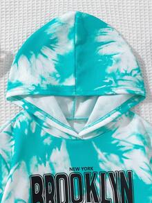SHEIN 女大童紮染字母圖案連帽衫和運動褲 - 彩色 - 查看 3