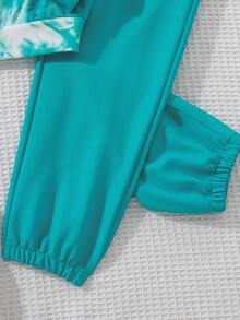 SHEIN 女大童紮染字母圖案連帽衫和運動褲 - 彩色 - 查看 8