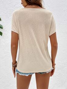 SHEIN Frenchy Guipure Lace Panel Batwing Sleeve Tee Summer - Apricot - View 2