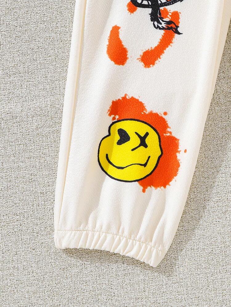 Tween Girl Cartoon & Letter Graphic Sweatpants