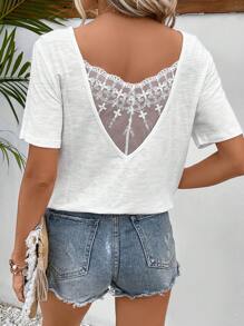 SHEIN Frenchy Ren tương phản Áo thun - trắng - Xem 1