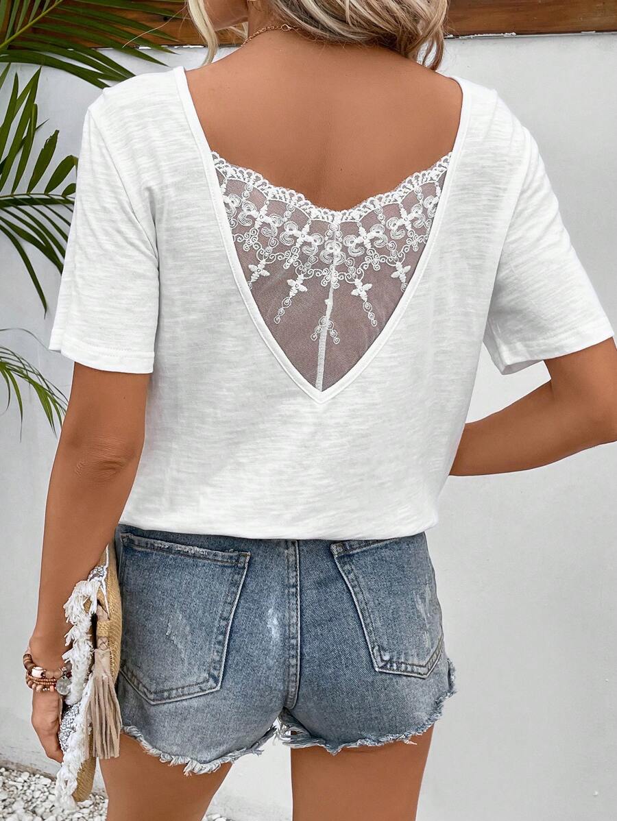 SHEIN Frenchy Ren tương phản Áo thun - trắng - Xem 1