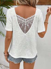 SHEIN Frenchy Ren tương phản Áo thun - trắng - Xem 3