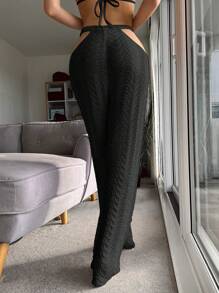 Cut Out Waist Cover Up Trousers - Black - View 2