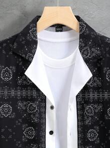 Manfinity Homme Áo sơ mi Nam Nút phía trước Họa tiết khăn Boho - màu đen - Xem 4