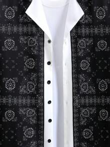 Manfinity Homme Áo sơ mi Nam Nút phía trước Họa tiết khăn Boho - màu đen - Xem 6