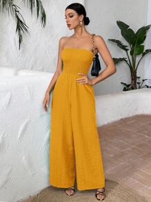SHEIN SXY Solid Wide Leg Tube Jumpsuit - Yellow - View 3