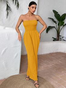 SHEIN SXY Solid Wide Leg Tube Jumpsuit - Yellow - View 4