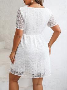 SHEIN Clasi Hơn Chất rắn Lớp phủ ren Đầm - trắng - Xem 3